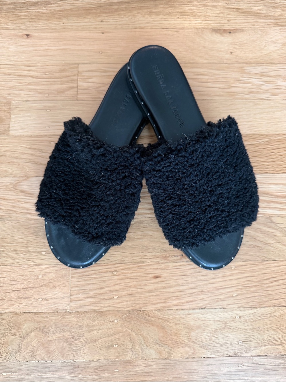 Freda Salvador Black Shearling Slide Mules